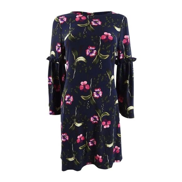Tommy Hilfiger Women's 3/4-Sleeve Floral-Print A-Line Dress - Navy Multi - Picture 1 of 2